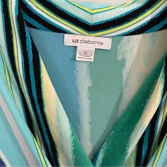 Liz Claiborne Women’s Deep V Neck Striped Colorful Midi Dress - Picture 2 of 3